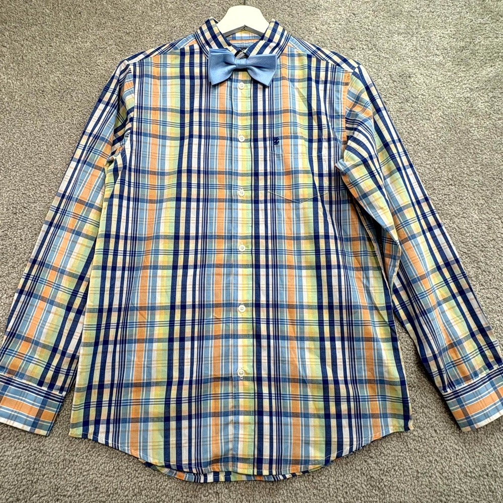 Izod Shirt Boys 16 Multicolor Plaid Collared Long‎ Sleeve Bow Front Button Up